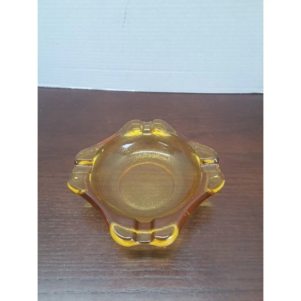 Four Port Amber Glass Ashtray